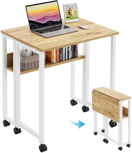 GreenForest Folding Desk with Wheels, 24.8" Rolling Table for Small Spaces by GreenForest