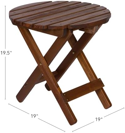 Shine Company Round Wooden Folding Solid Wood Side Table, Outdoor Adirondack Small Patio Table, Oak - Image 3