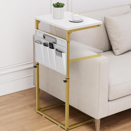 Vagusicc C Shaped End Table, 33'' Tall Side Table for Couch, Adjustable Height Small Couch Side Table for Small Spaces, C Table End Table Slide Under Sofa Table TV Tray Arm Table for Living Room by Vagusicc