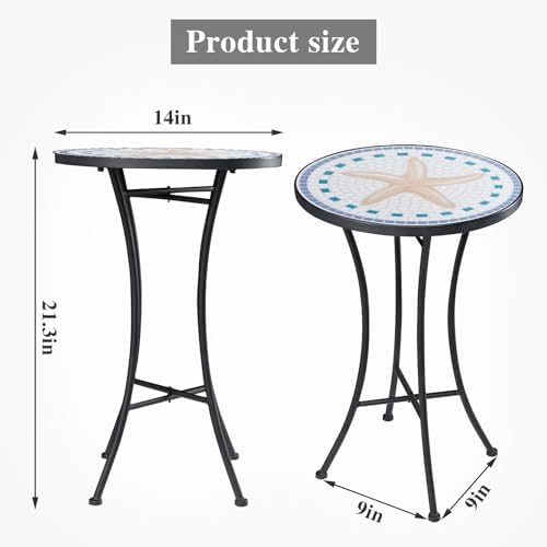 MUMTOP Mosaic Outdoor Side Table, 14" Round Patio Accent End Table,Starfish - Image 3
