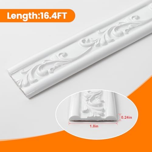 Peel and Stick PVC Crown Molding Trim, 16.4 Ft x 1.8" Flexible Self Adhesive Wall Trim, Decorative Molding Strip for Mirror Frame Baseboard Cabinet Home Decor (White) - Image 2
