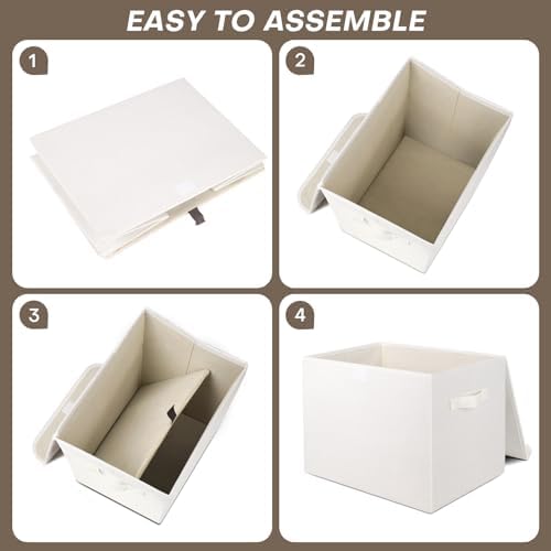 Bagnizer Large 42 Quarts Fabric Storage Bins with Lids [2-Pack] Linen Collapsible Foldable Storage Cubes, Closet Organizer Containers boxes with Handles for Home Office (16.7 x 12 x 12, White) - Image 5