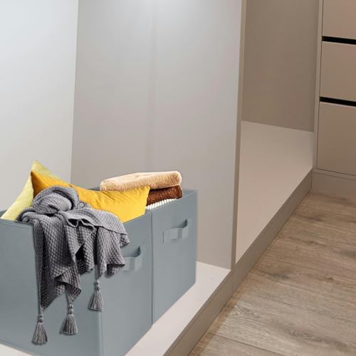 2 Pcs Storage Cubes, 10.5 Inch Collapsible Storage Bins, Fabric Foldable Bins for Organization, Durable Storage Bins for Closet, Shelves, Offices (Grey) - Image 5