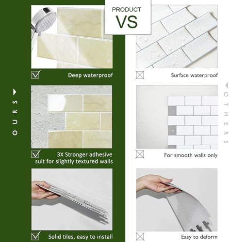 STICKGOO 10-Sheet Subway Tile Peel and Stick Backsplash, Self Adhesive Vinyl Wall Tiles, Stick on Backsplash for Kitchen and Bathroom(Thicker Design) - Image 4