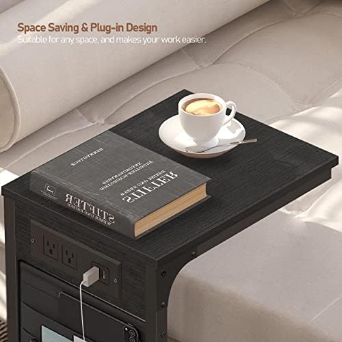 TUTOTAK C Shaped End Table with Charging Station, Side Table for Sofa - Image 4