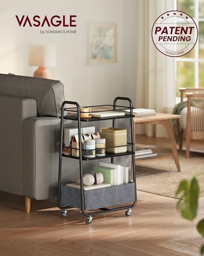 VASAGLE Storage Cart with Fabric Basket, 3-Tier Rolling Utility Cart - Image 2