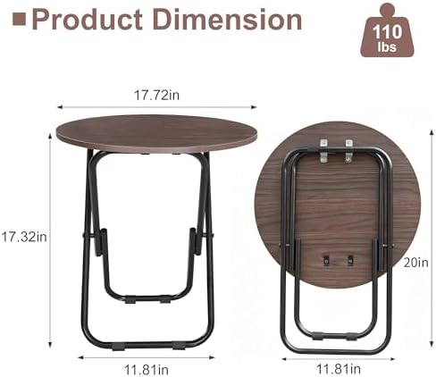 VECELO 17.7" Small Folding Table, Round Patio Outdoor Side Snack Table, Waterproof Wood End Table with Anti-Rust Metal Legs for Living Room Bedroom Garden Yard Balcony Porch - Image 2