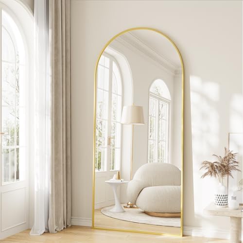 Mirror Full Length, 28"x71" Large Arched Floor Full Length Mirror with Stand, Room Decor Big Full Body Floor Mirror with HD Tempered Glass Aluminum Frame for Bedroom Living Room, Gold by WISSMILESHOME