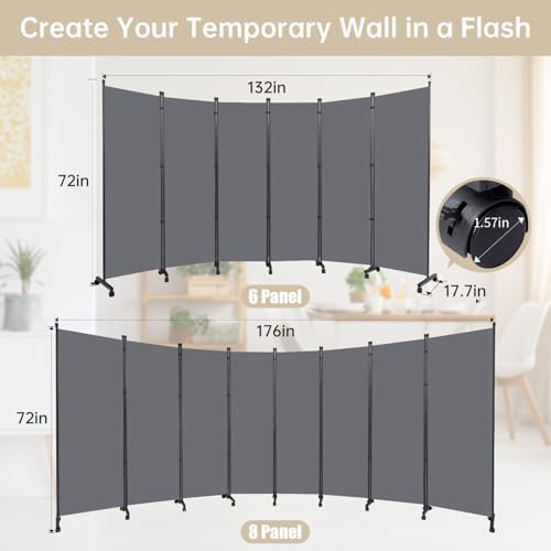 Room Divider Large 6 Panel Privacy Screen,Portable Room Partition on Wheels - Image 6