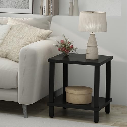 MMEOLUOOK Large End Table Square Side Table Modern Sofa Table 20 Inch Industrial Coffee Table NightStand with 2-Tier Storage Shelf for Living Room Bedroom Black MLBZ06B - Image 6