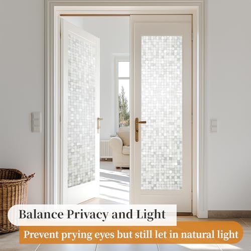 Window Privacy Film Frosted Glass Window Film Decorative, Removable Static Cling Heat Blocking Sun Blocker Front Door Window Covering for Bathroom Home Office (Mosaic, 17.5" x 78.7") - Image 6