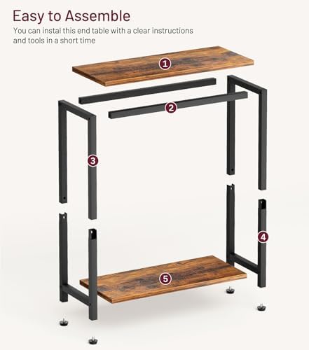 SLEEPING LAMB Narrow Small Side Table for Small Space, 2 Tier Sofa Skinny End Table for Living Room, Bedroom Beside Slim Nightstand, Rustic Brown and Classic Black - Image 6