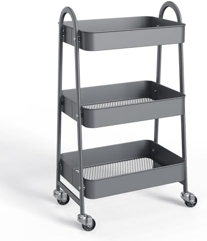 NEWBULIG 3-Tier Metal Rolling Storage Utility Cart with Lockable Wheels by NEWBULIG