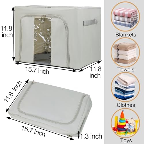 3PCS 36L Clothes Storage Bins with Metal Frame, Stackable Clothing Storage Boxes Containers with Lids, Foldable Oxford Fabric Clothes Organizer Bags Closet Organizers Organizing Bin for Sheet - Image 5