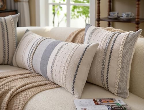 Cethom Boho Lumbar Pillow Covers 14x36 Inch Long, Grey Textured Decorative Couch Pillow Cases for Farmhouse Home Decor, Accent Cushion Cover for Sofa, Bed, Living Room, Bedroom, Pack of 1 - Image 4