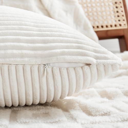 Fancy Homi 2 Packs Cream White Long Lumbar Decorative Throw Pillow Covers 16x24 Inch for Couch Bed Sofa, Rustic Farmhouse Boho Home Decor, Soft Striped Corduroy Rectangle Accent Cushion Case 40x60 cm - Image 3