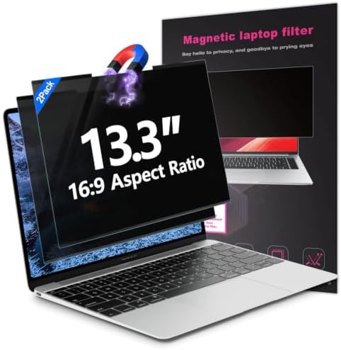 2Pack Magnetic 13.3 Inch Laptop Privacy Screen 16:9 Aspect Ratio, Removable Anti-Blue/Glare Protector Film, Anti Spy Desktop Security Private Filter 13.3in by HOME