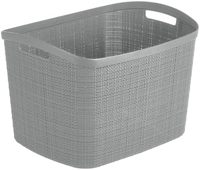 Curver Set of 2 XL 30.5 L Jute Decorative Plastic Organization and Storage Baskets - Perfect Bins for Home Office, Closet Shelves, Kitchen Pantry and All Bedroom Essentials, Grey by Unknown