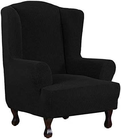 H.VERSAILTEX Wing Chair Slipcover Chair Covers for Wingback Chairs Wingback Chair Covers Slipcovers 1 Piece Stretch Sofa Cover Furniture Protector Soft Spandex Jacquard Checked Pattern, Black by HVERSAILTEX