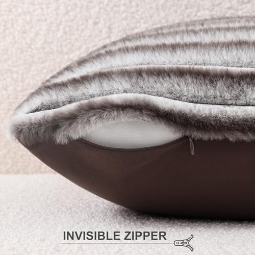 Pallene Faux Fur Decorative Throw Pillow Covers 18x18 Set of 2, Ombre Brown - Image 3