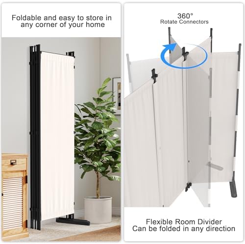 6 Panel Room Divider,6ft Folding Screen Portable Wall Partition Room Divider with 4 Metal Feet,Privacy Screen Indoor Doubles as a Cubicle Wall,Suitable for Bedroom Dressing Room Office - Image 3