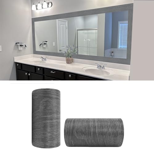 YESUS Dark Grey Wood Grain 3D 10M Wallpaper Frame Removable PVC Waterproof Peel and Stick Wallpaper,Bathroom Frame Sticker Wall Decor 3.93" x 32.8" by Unknown