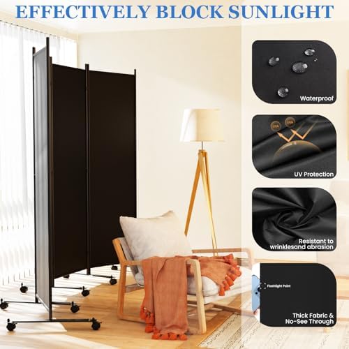 SUNALLY Room Divider Privacy Screens, 6 Panels Dividers with Wheels, Black - Image 3