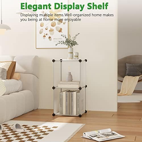 C&AHOME Modular Bookcase, 2-Cube Storage Organizer, Plastic Shelves, White - Image 4