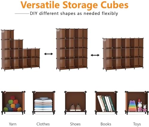 AWTATOS Closet Organizer, 12 Cube Storage Organizer Shelves, Cocoa Brown - Image 5