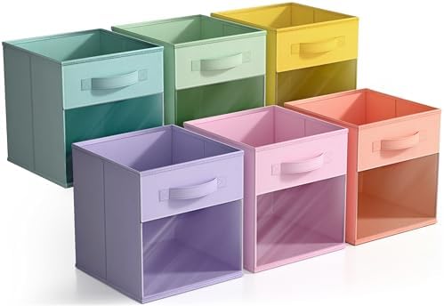 Sorbus Storage Bins with Clear Window, 6 Pack (11", Pastel Multi-Color) - Image 6