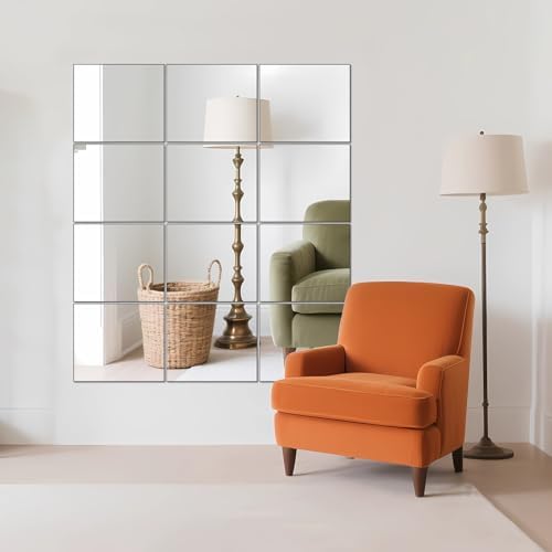 Home Gym Mirror Tiles, 14" x 12" x 12PCS Wall Mirror Tiles Frameless Glass - Image 2