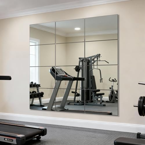 12Pcs 12″×14″ Glass Gym Mirror for Home Gym, HD Wall Mirror Tiles for Home Gym, Bedroom, Living Room, Door, Closet by Unknown
