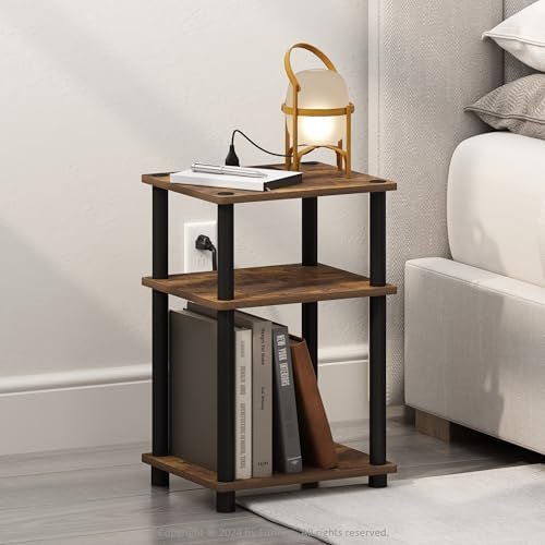 Furinno JUST 3-Tier Night Stand with Charging Station, Amber Pine - Image 2