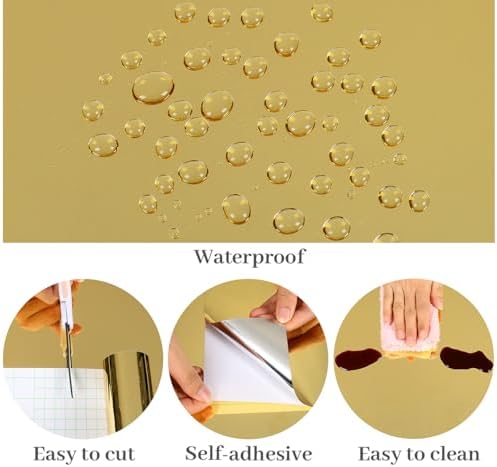 VaryPaper 15.7''x78.7'' Chrome Gold Mirror Contact Paper Peel and Stick Mirror Vinyl Sheet Self Adhesive Reflective Mirrored Wall Sticker Mirrored Wallpaper Gold Contact Paper for Countertop Appliance - Image 6