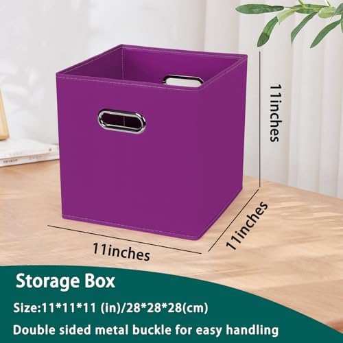 Black Foldable Storage Cubes Bins, Fabric Storage Box Cubes Organizer Baskets with Dual Handles for Home Organizer,Set of 6,(Purple) - Image 2