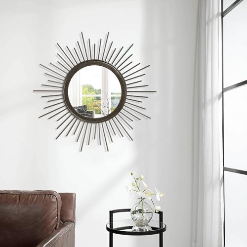 Large Sunburst Wall Mirror, Round Home Modern Metal Art Mirror for Bathroom Living Room Hallway Bedroom Balcony Farmhouse 24" x 24" - Image 4