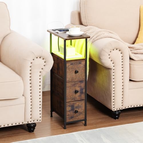 LOAKEKEL Narrow End Table with Charging Station, Small Nightstand - Image 2