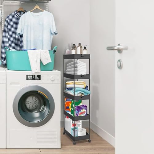 SPACEKEEPER 5 Tier Storage Rolling Cart, Bathroom Cart with Wheels, Black - Image 2