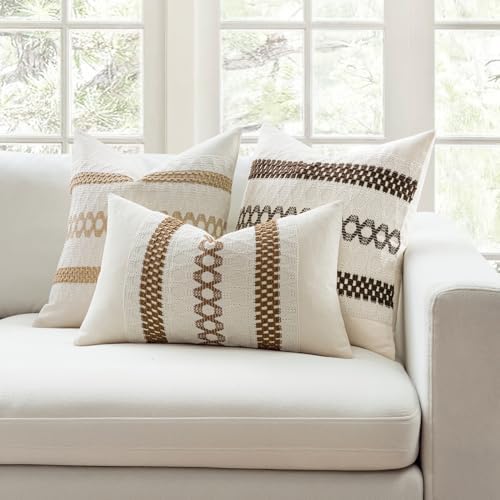MIULEE Set of 2 Coco Brown Boho Decorative Pillow Covers 18x18 Inch - Image 3