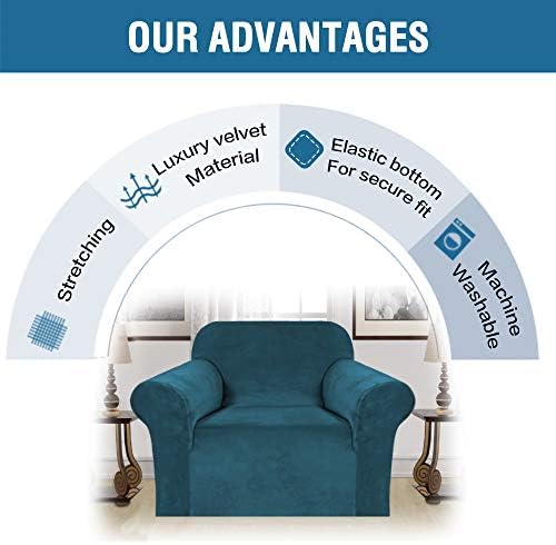 H.VERSAILTEX Stretch Velvet Armchair Cover Couch Covers 1 Cushion Chair Slipcover for Living Room Furniture Cover Crafted from Thick Comfy Rich Velour (Chair 31"-49", Deep Teal) - Image 5