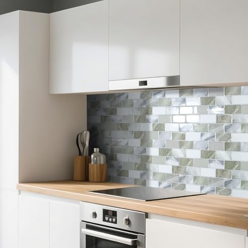 Art3d 10-Pack Subway Peel and Stick Backsplash, Beige & White, 12 x 12 Inch - Image 2