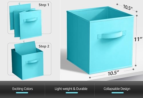 Sorbus Fabric Storage Cubes, 6-Pack Foldable Bins (11 Inch, Aqua) - Image 3