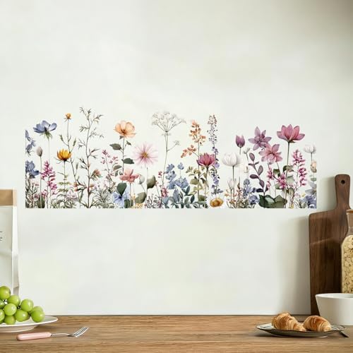 ANNA QUEEN Wildflower Garden Wall Decals Peel and Stick Floral Meadow Wall Stickers Removable Vinyl Botanical Flower Wall Decor for Living Room Bedroom Hallway Rustic Wall Art - Image 3