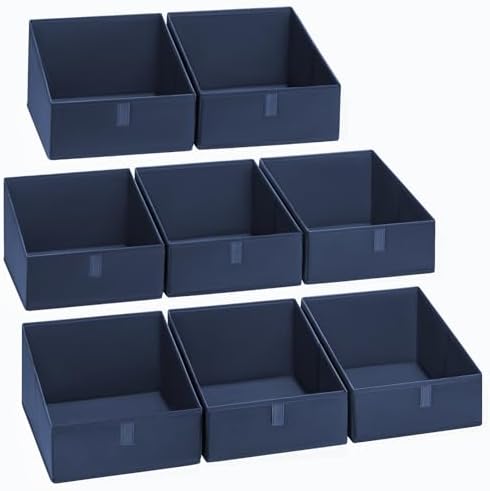 DIMJ Closet Storage Bins 8 Pack - Fabric Trapezoid Organizer Bin, Foldable Storage Baskets for Shelves, Closet Shelf Organizer, Clothing Storage Box for Toys, Books, Towel, Clothes,Navy Blue by DiMJ