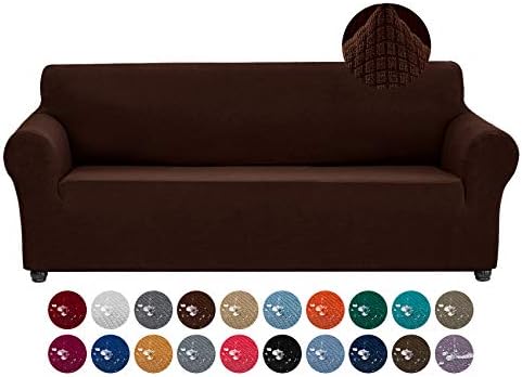 Joccun Stretch Couch Cover Slipcovers, 1-Piece Sofa Covers for 3 Cushion Couch Spandex Jacquard Washable Furniture Protector Cover for Living Room,Kids,Pets(Sofa,Chocolate) by Joccun