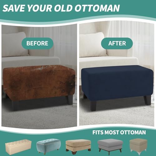 MAXIJIN Velvet Ottoman Slipcover Small Stretch Square Rectangle Footstool Slipcover Folding Storage Ottoman Covers for Living Room with Elastic Bottom (Ottoman Small, Navy Blue) - Image 6