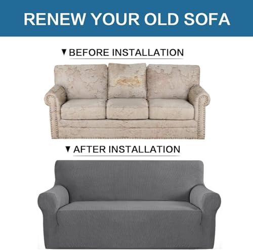 H.VERSAILTEX Stretch Couch Covers for Sofa 1 Piece Slipcovers for Couches and Sofas 3 Seater Couch Cover Feature Thick Checked Jacquard Fabric with Elastic Bottom(Large Sofa 90"-100" Wide, Grey) - Image 6