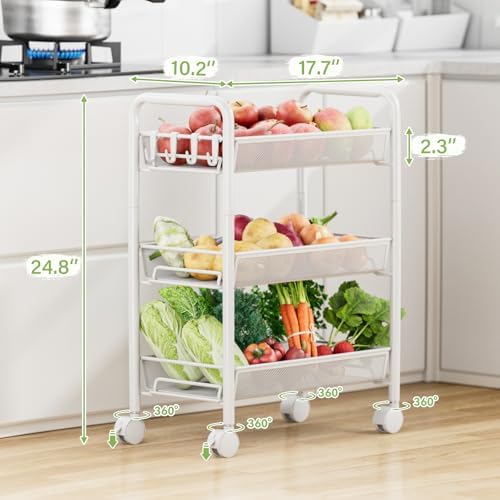 JANE EYRE 3-Tier Rolling Utility Storage Rack Cart on Wheels, Trolley Craft cart, Multi-Purpose Organizer Shelf, White - Image 5