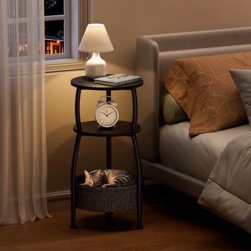 Small Round Side Table for Living Room with Storage Basket, 11.81in - Image 5