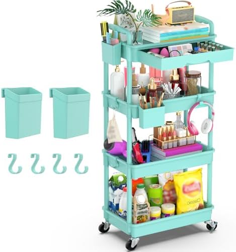 Goovilla 4 Tier Rolling Utility Cart Organizer with Removable Drawer, Blue by Goovilla
